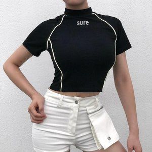 Black "Sure" Crop Top